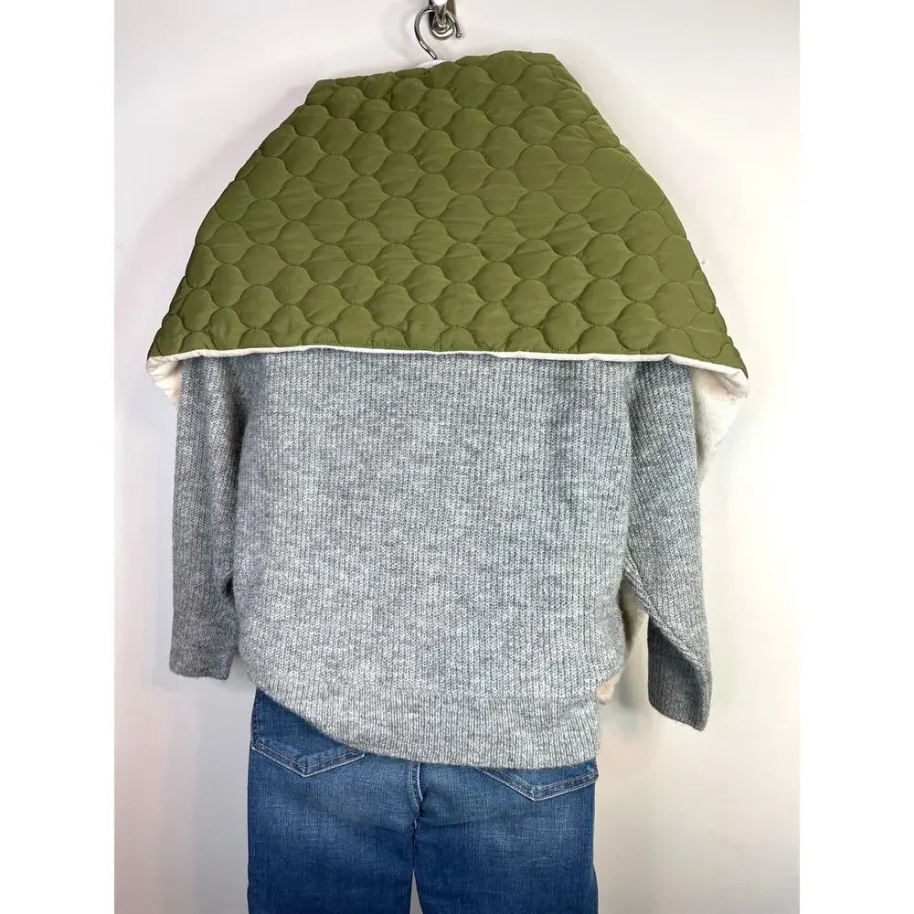 World Market Olive Green Puffer Scarf Shawl Wrap Faux Fur Lining  New One Size